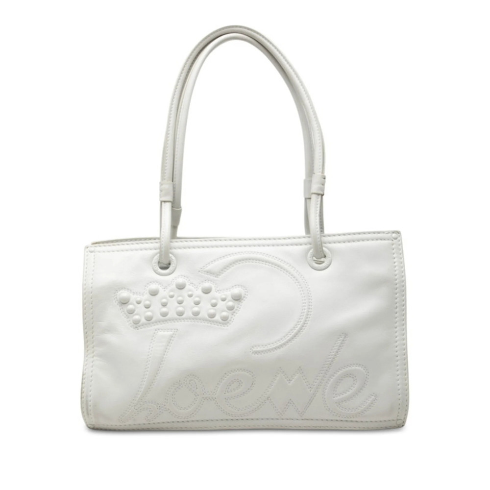 Loewe Crown Stud Tote Bag Shoulder White Leather Women's LOEWE